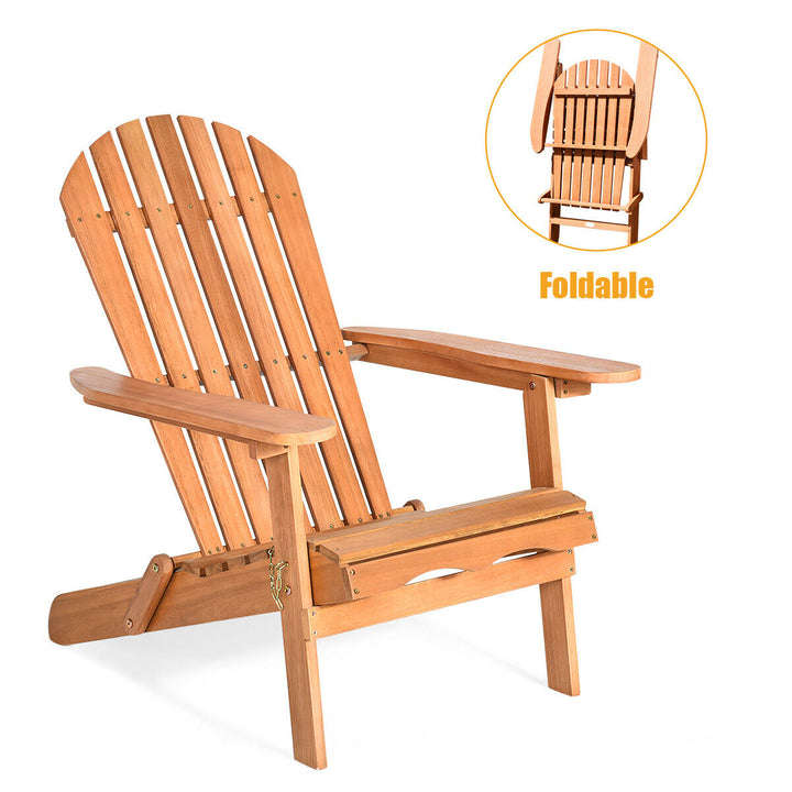 Eucalyptus Adirondack Chair Foldable Outdoor Wood Lounger Chair Natural Image 4