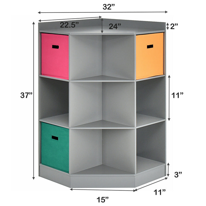 3-Tier Kid Storage Shelf Cubes w/3 Baskets Corner Cabinet Organizer Gray Image 2