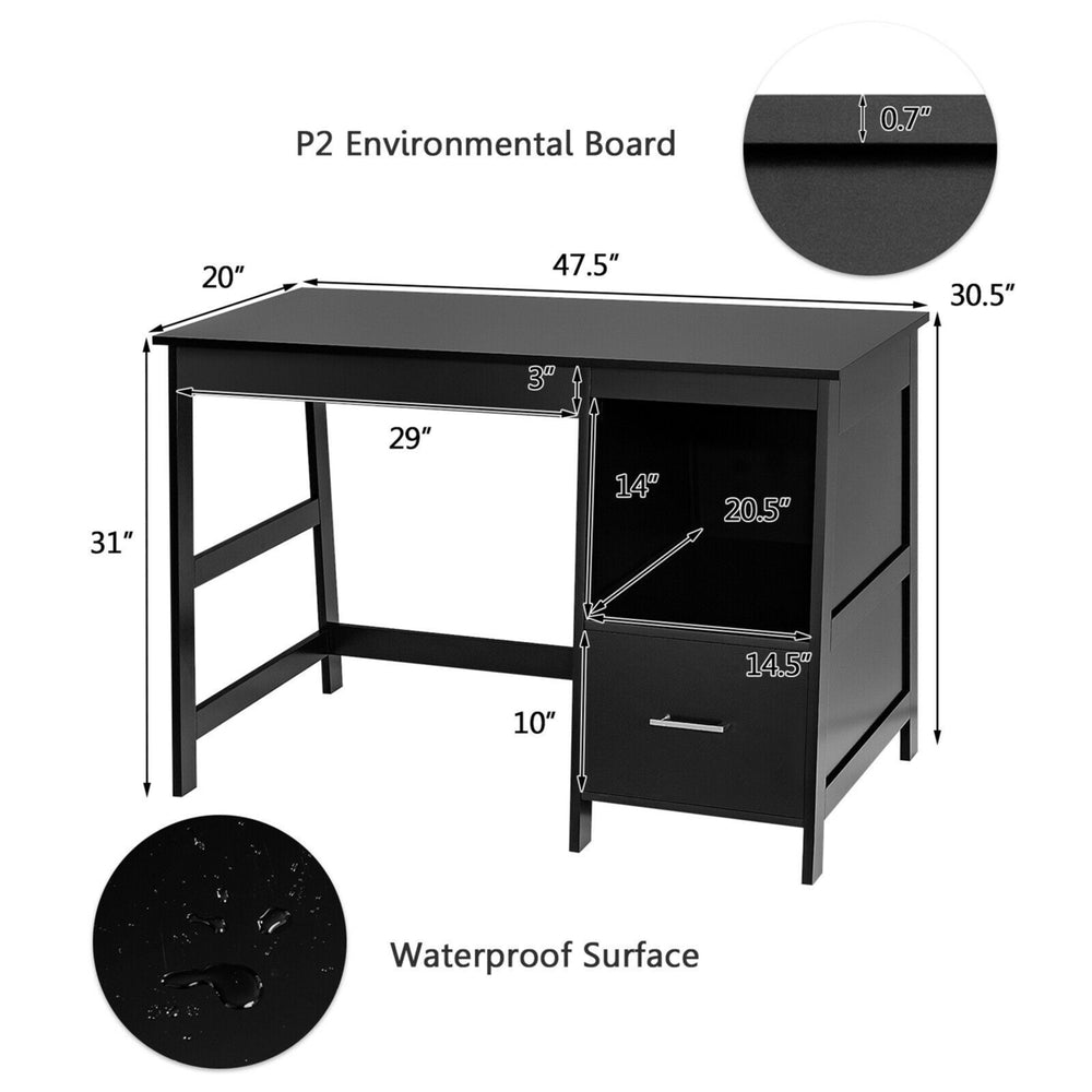 47.5 Computer Desk Trestle Desk Writing Study Workstation w/ 2 Drawers Image 2