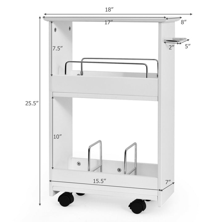 Slim Rolling Storage Cart 3-Tier Bathroom Cabinet Mobile Shelving Unit w/ Handle Image 2