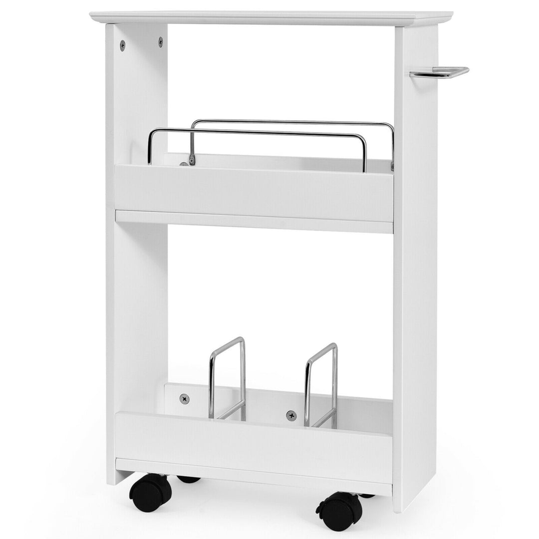 Slim Rolling Storage Cart 3-Tier Bathroom Cabinet Mobile Shelving Unit w/ Handle Image 5