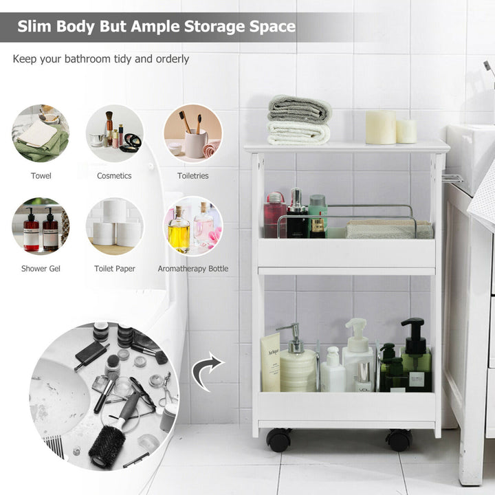 Slim Rolling Storage Cart 3-Tier Bathroom Cabinet Mobile Shelving Unit w/ Handle Image 7