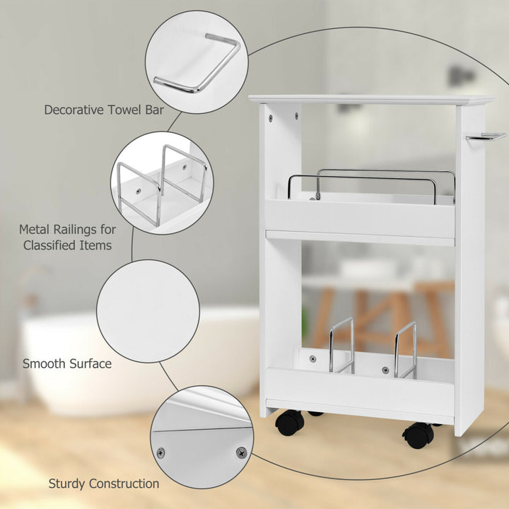 Slim Rolling Storage Cart 3-Tier Bathroom Cabinet Mobile Shelving Unit w/ Handle Image 10