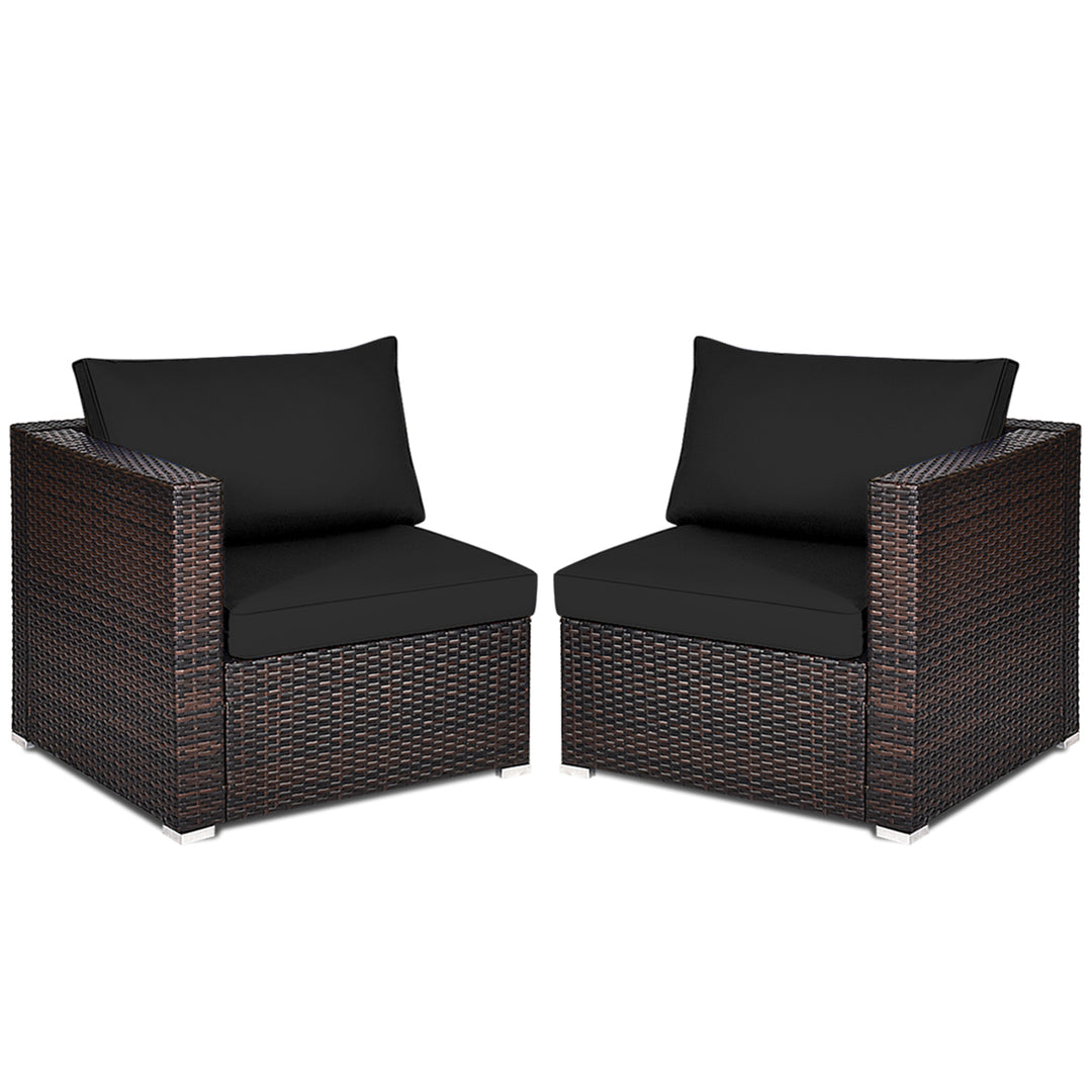 2PCS Rattan Corner Sofa Set Patio Outdoor Furniture Set w/ 4 Black Cushions Image 6