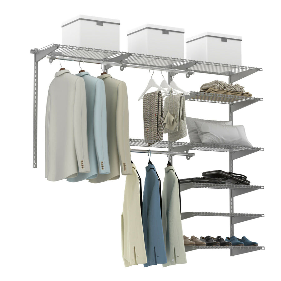 Custom Closet Organizer Kit 4 to 6 FT Wall-mounted Closet System w/Hang Rod Grey Image 1