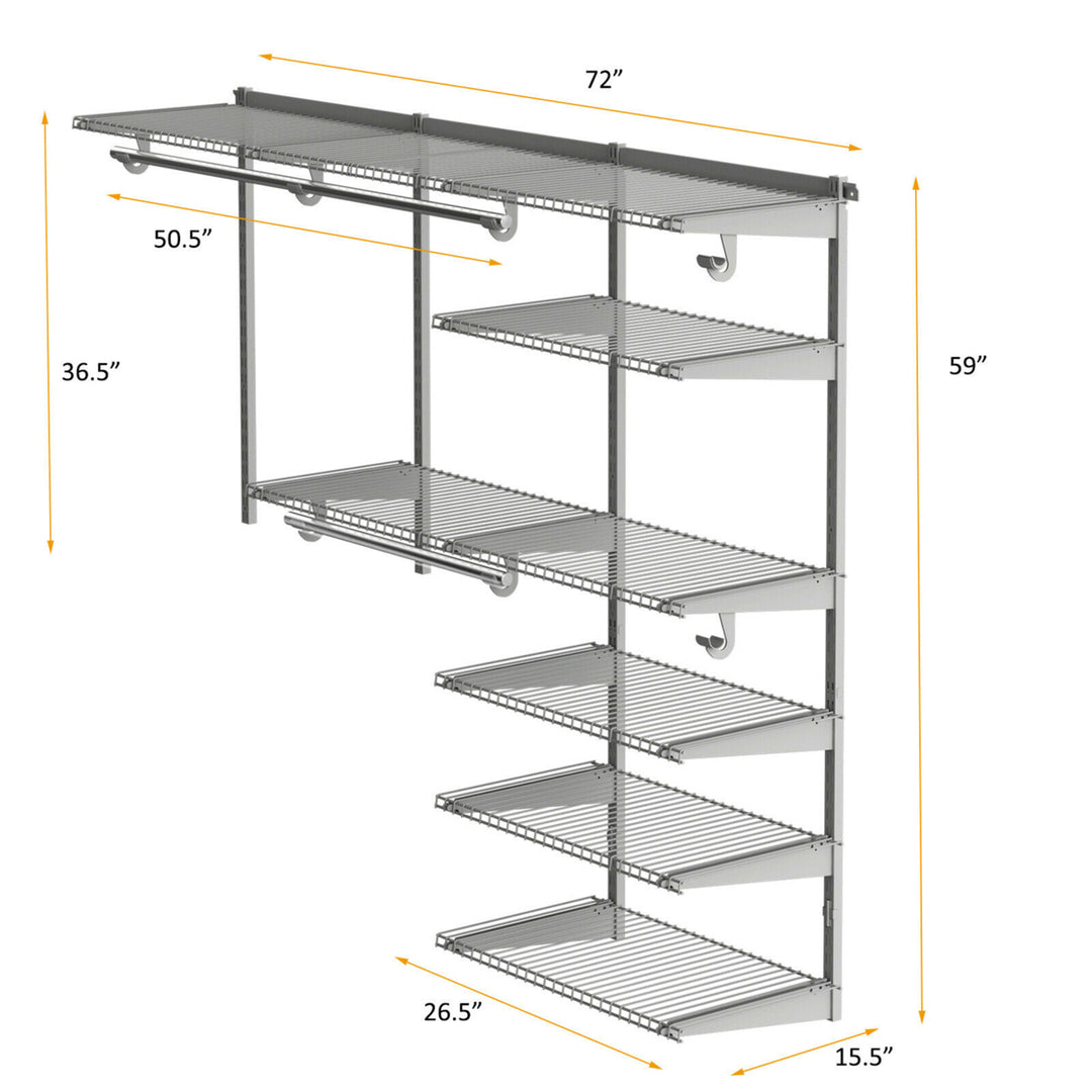 Custom Closet Organizer Kit 4 to 6 FT Wall-mounted Closet System w/Hang Rod Grey Image 2