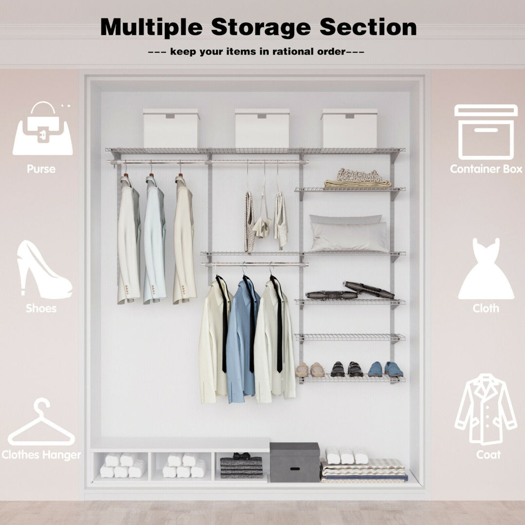 Custom Closet Organizer Kit 4 to 6 FT Wall-mounted Closet System w/Hang Rod Grey Image 7