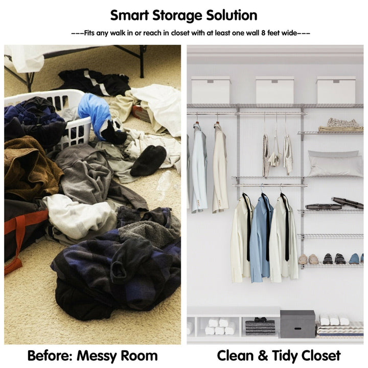 Custom Closet Organizer Kit 4 to 6 FT Wall-mounted Closet System w/Hang Rod Grey Image 8