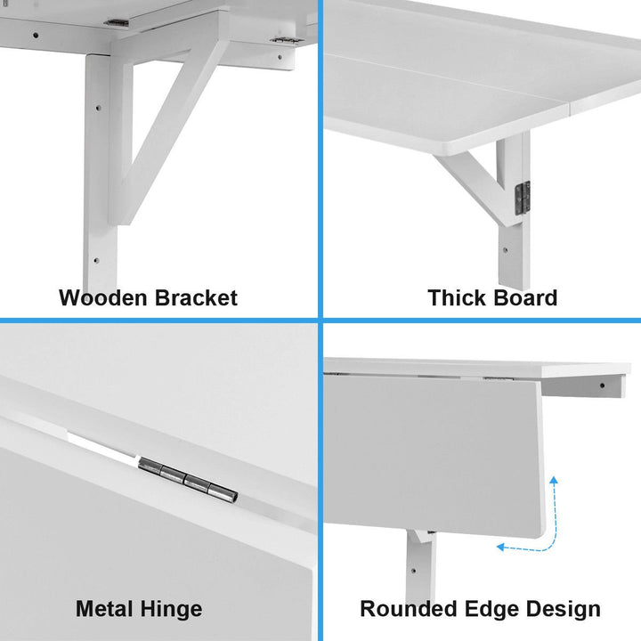 Wall-Mounted Drop-Leaf Table Folding Kitchen Dining Table Desk Space Saver White Image 4