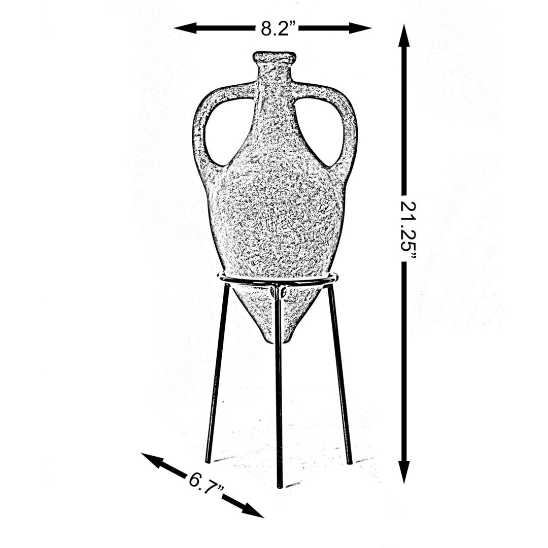 Antique Style 21 Inch Tall Vase Magnesium Oxide on Metal Tripod Stand Unique Image 4