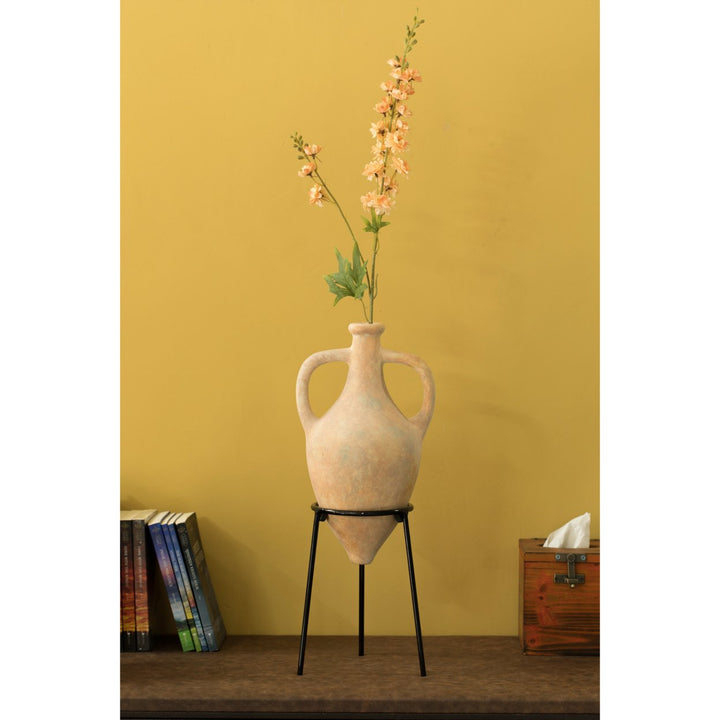 Antique Style Vase, Old Fashioned Magnificent Amphora, Decorative Large Tall Vase, Unique Vase on Slim Black Metal Image 5