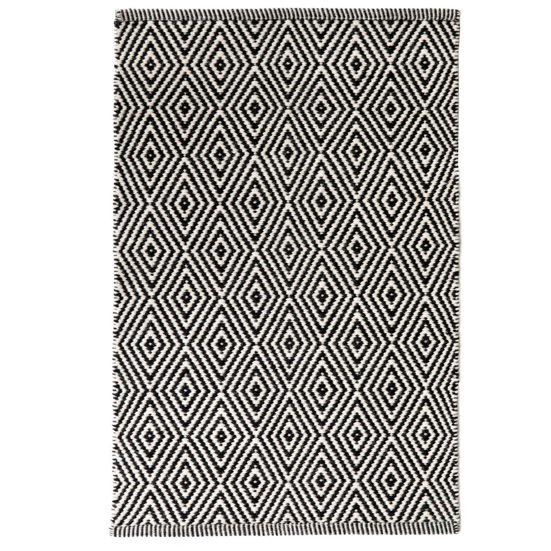 Handwoven Black and White Diamond Wool Flatweave Kilim Rug, 2 x 3 Image 3