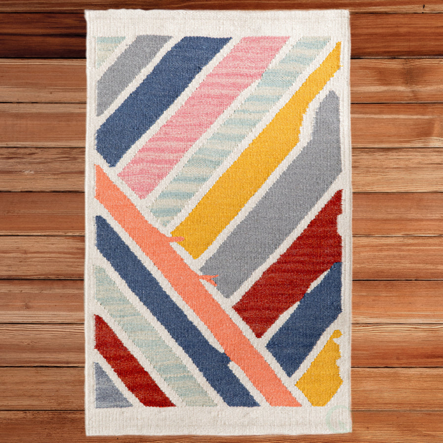 Handwoven Multicolored Abstract Stripes Wool Flatweave Kilim Rug, 2 x 3 Image 1