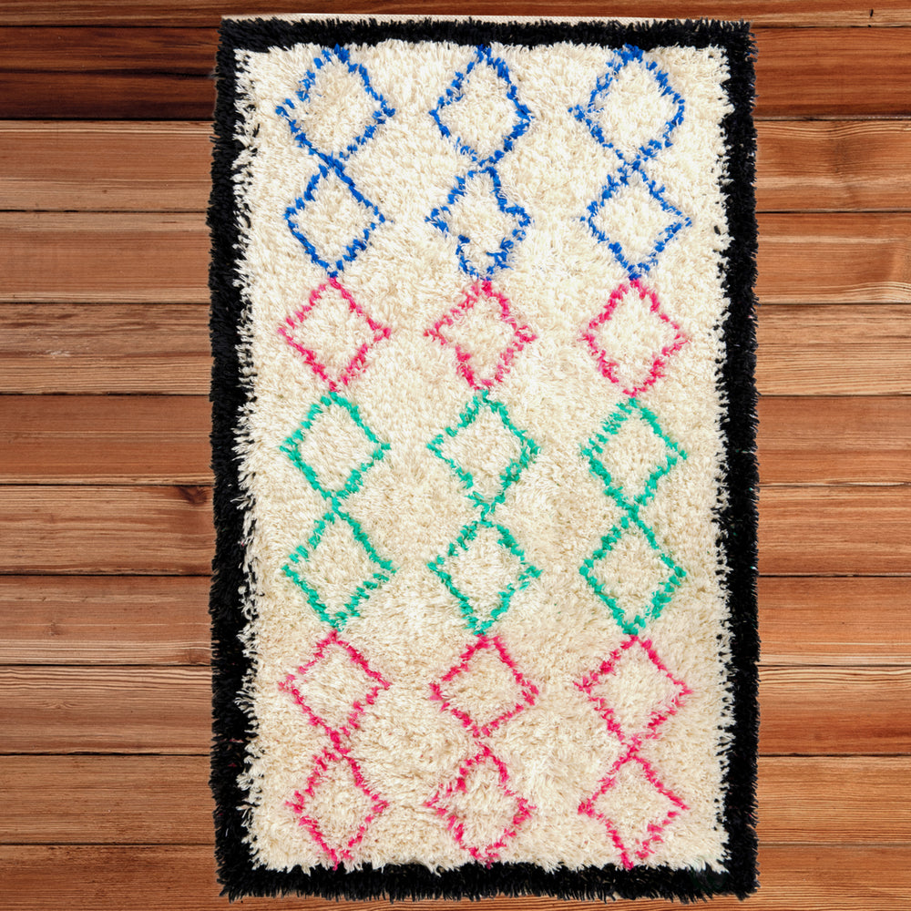 Handwoven Multicolored Geometric Trellis Plush Wool Shag Area Rug, 3 x 5 Image 2