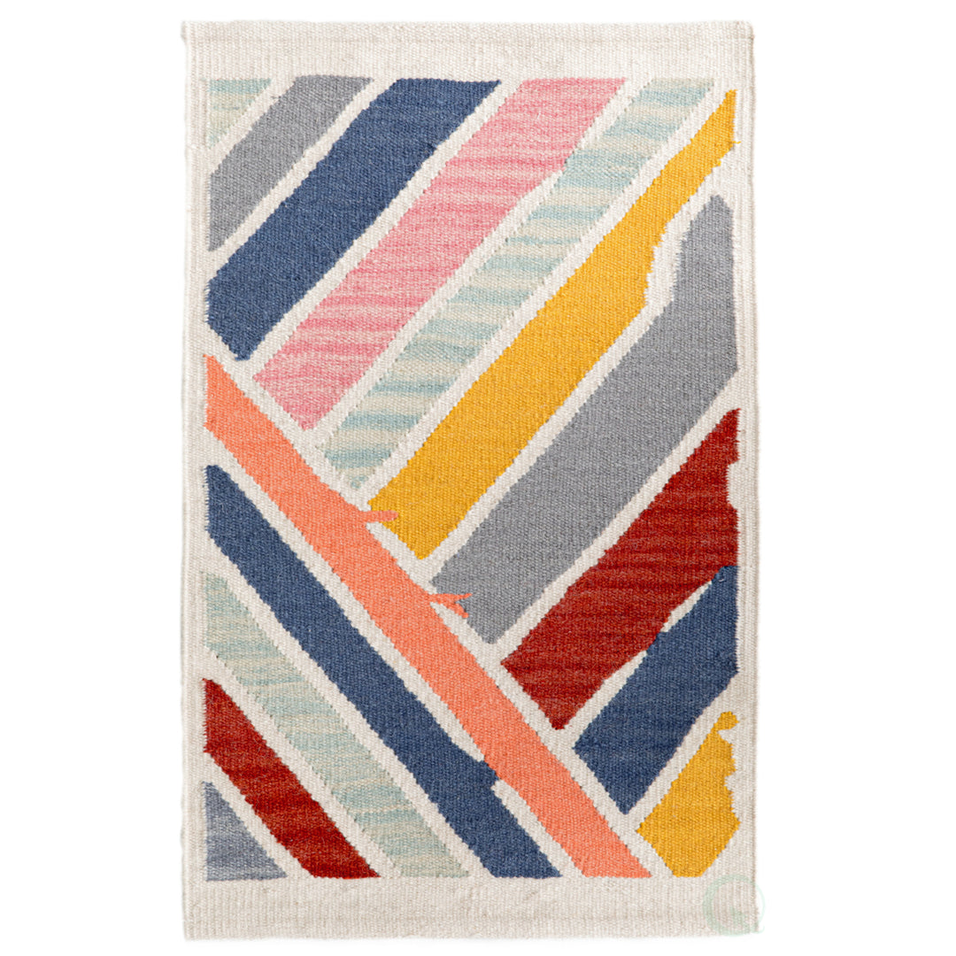 Handwoven Multicolored Abstract Stripes Wool Flatweave Kilim Rug, 2 x 3 Image 3