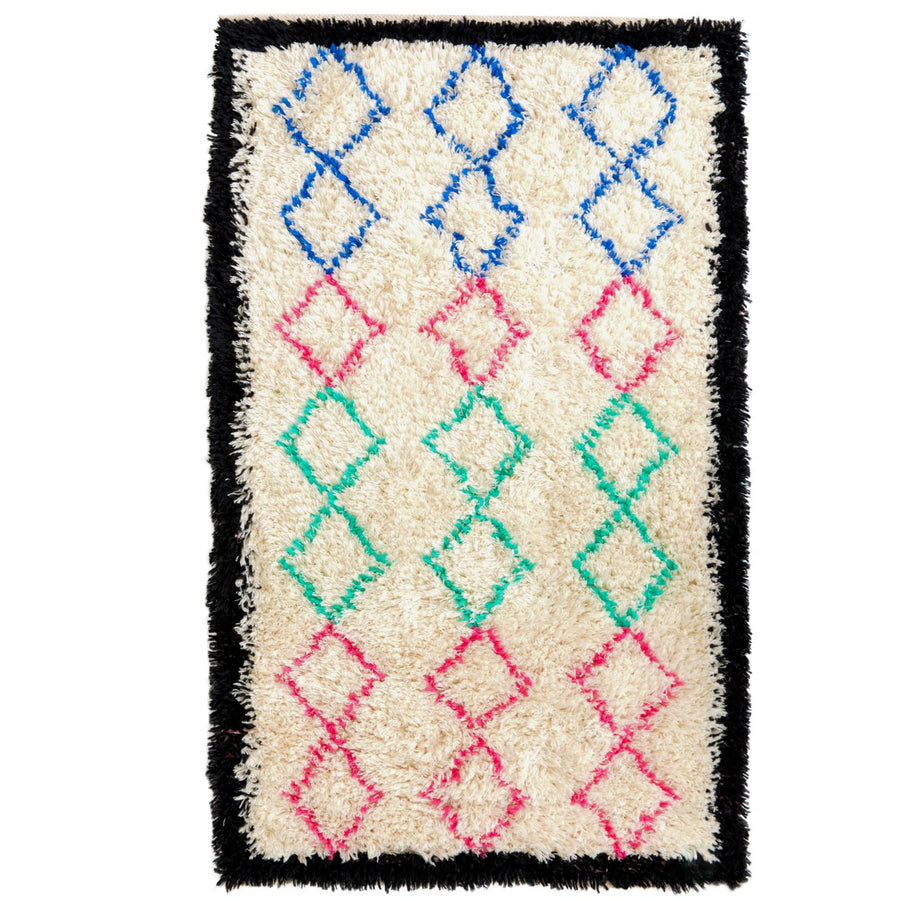 Handwoven Multicolored Geometric Trellis Plush Wool Shag Area Rug, 3 x 5 Image 1