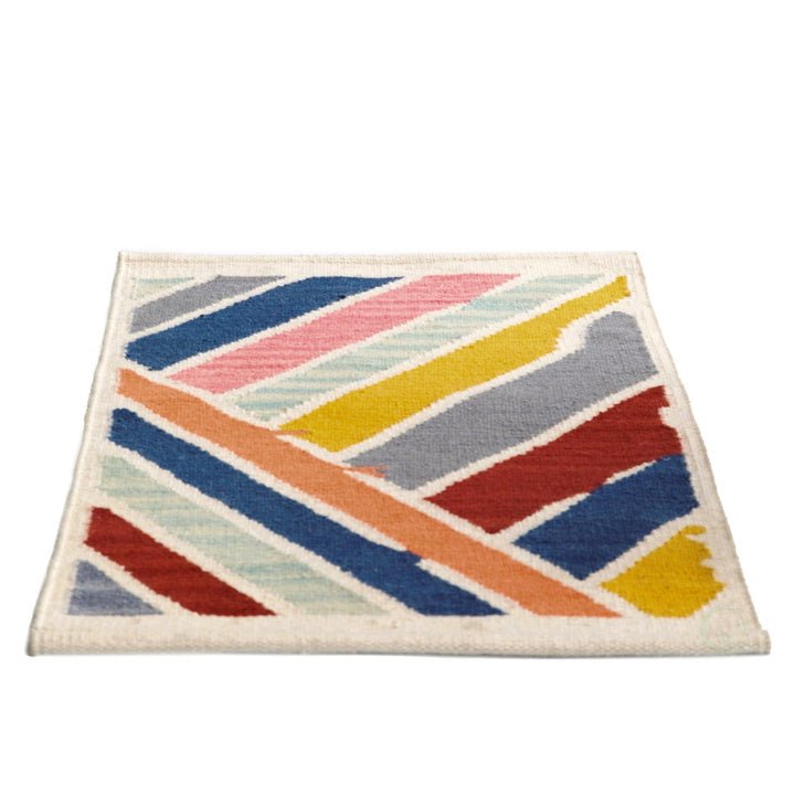 Handwoven Multicolored Abstract Stripes Wool Flatweave Kilim Rug, 2 x 3 Image 4
