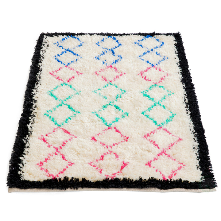 Handwoven Multicolored Geometric Trellis Plush Wool Shag Area Rug, 3 x 5 Image 4