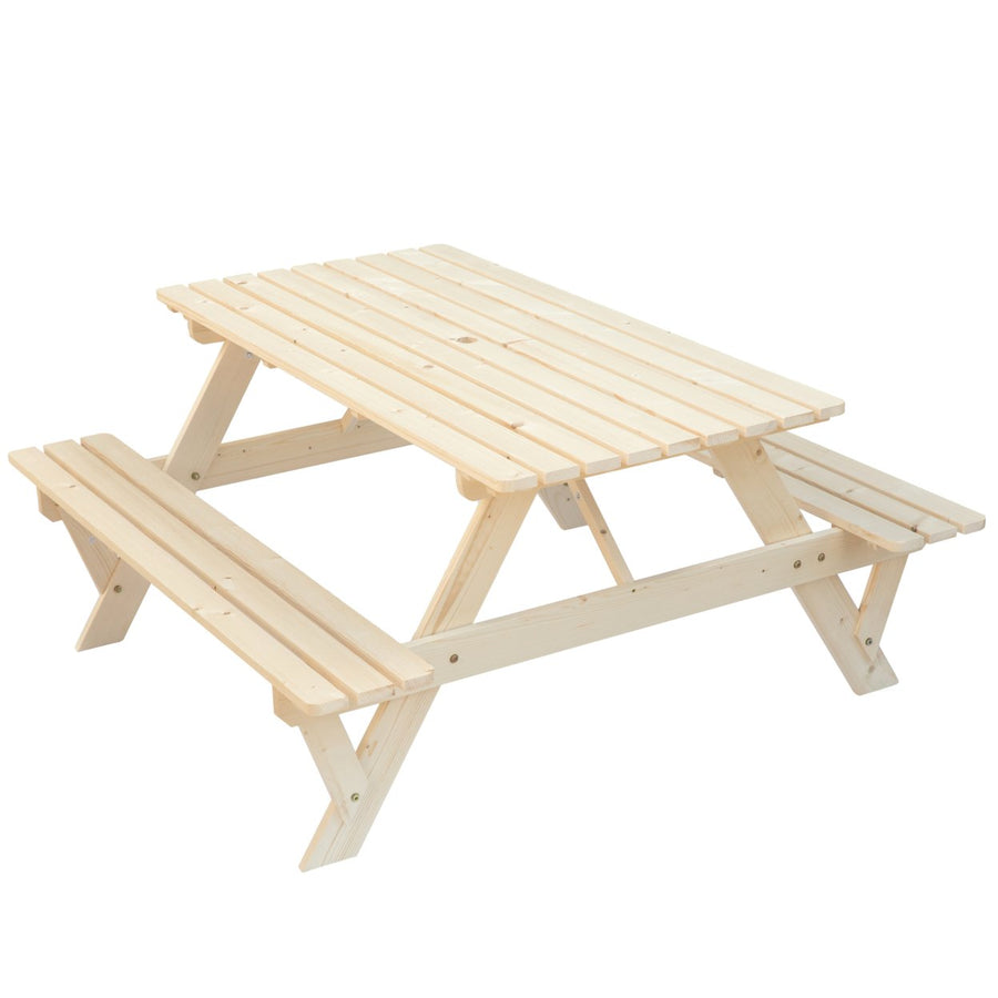 A-Frame Outdoor Patio Picnic Table Solid Wood 6 Person with Umbrella Hole 58.75x59 Image 1