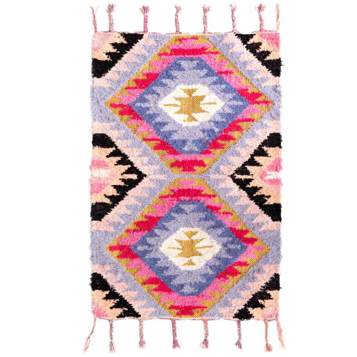 Handwoven Boho Pink Gold Metallic Cotton Flatweave Kilim Area Rug, 2 x 3 Image 3
