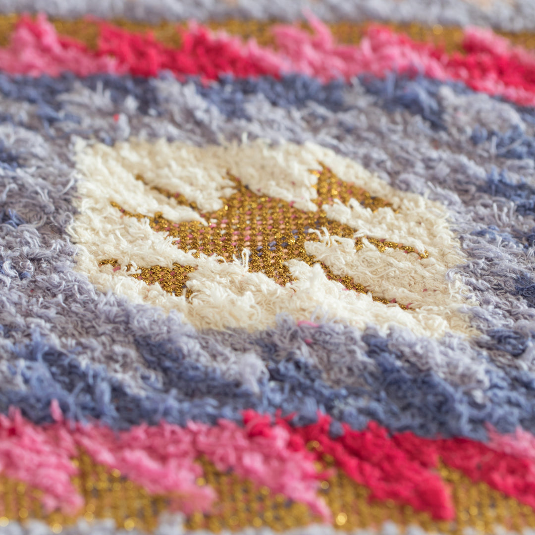 Handwoven Boho Pink Gold Metallic Cotton Flatweave Kilim Area Rug, 2 x 3 Image 6