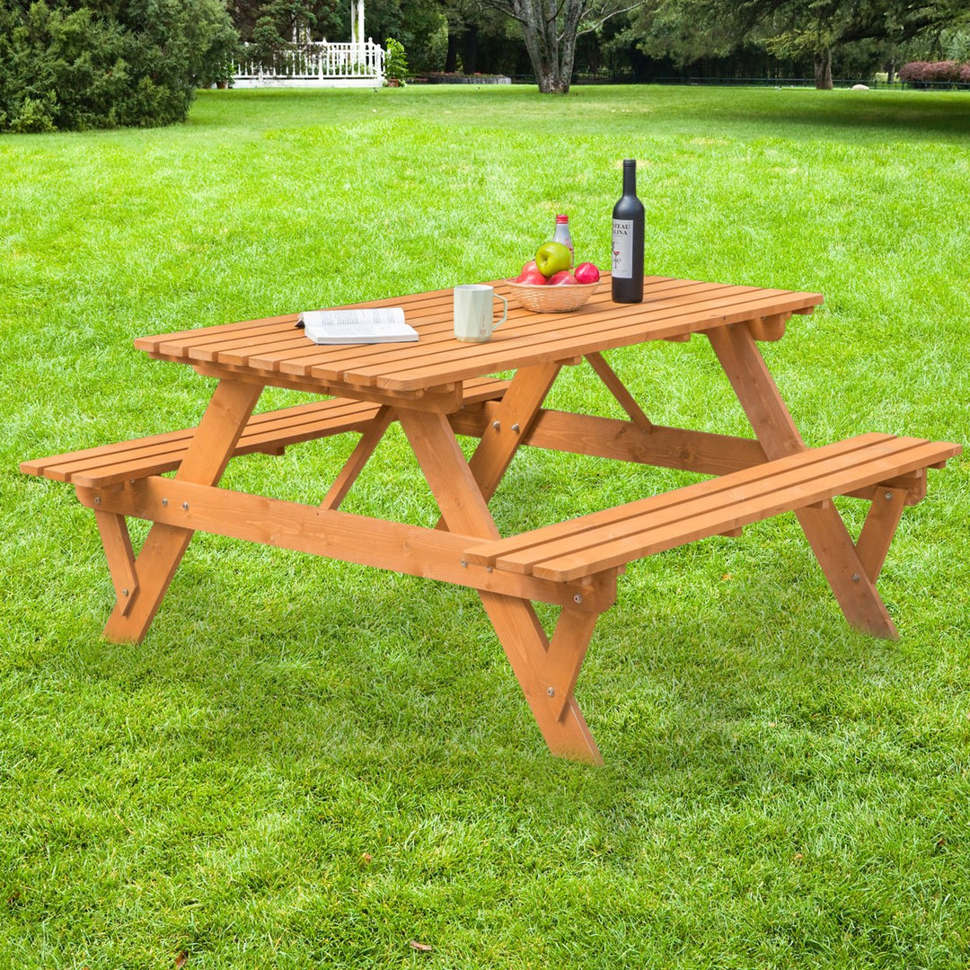 A-Frame Outdoor Patio Picnic Table Solid Wood 6 Person with Umbrella Hole 58.75x59 Image 5