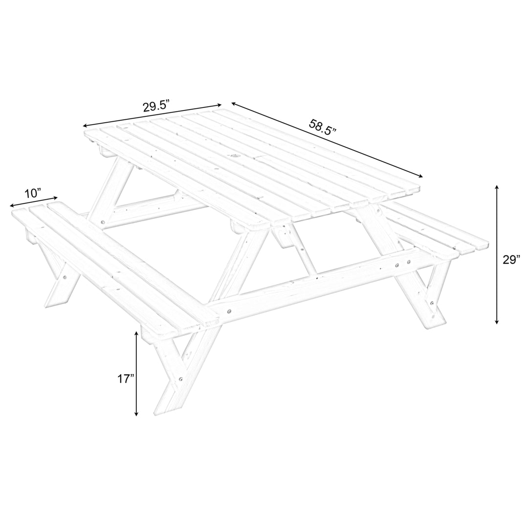 A-Frame Outdoor Patio Picnic Table Solid Wood 6 Person with Umbrella Hole 58.75x59 Image 7