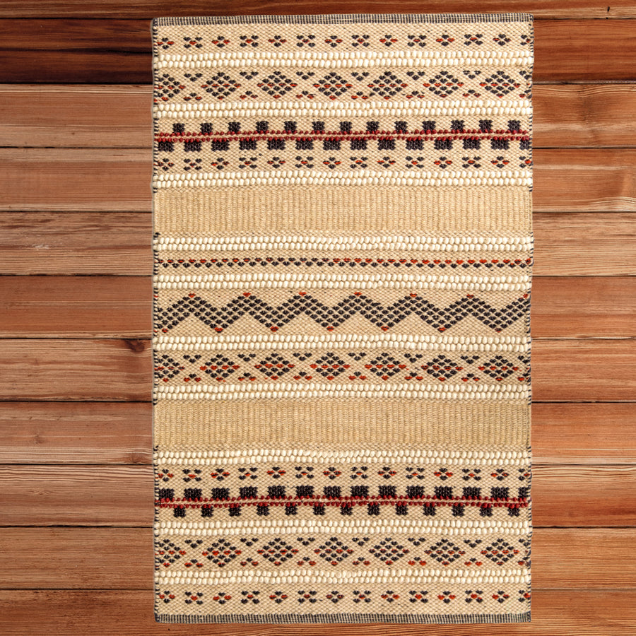 Handwoven Boho Beige Textured 100 Percent Wool Flatweave Kilim Rug Image 1