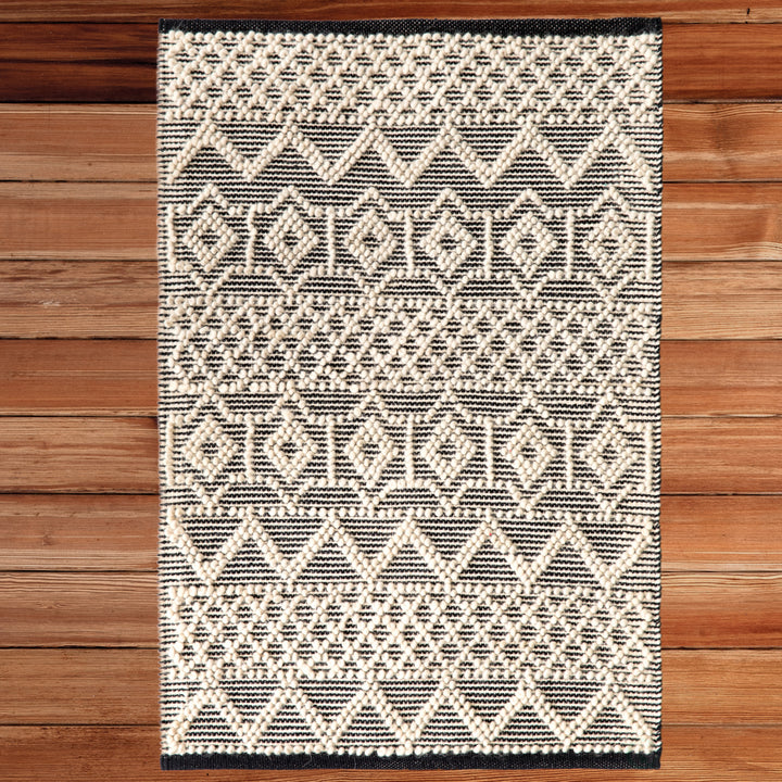 Deerlux Handwoven Kilim Rug Black White Wool 3x5 and 2x3 Sizes Durable Reversible Image 2