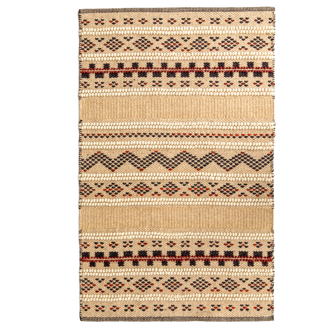 Handwoven Boho Beige Textured 100 Percent Wool Flatweave Kilim Rug Image 3