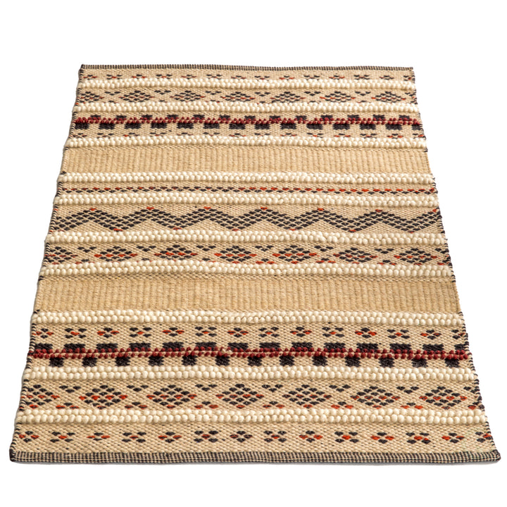 Handwoven Boho Beige Textured 100 Percent Wool Flatweave Kilim Rug Image 4
