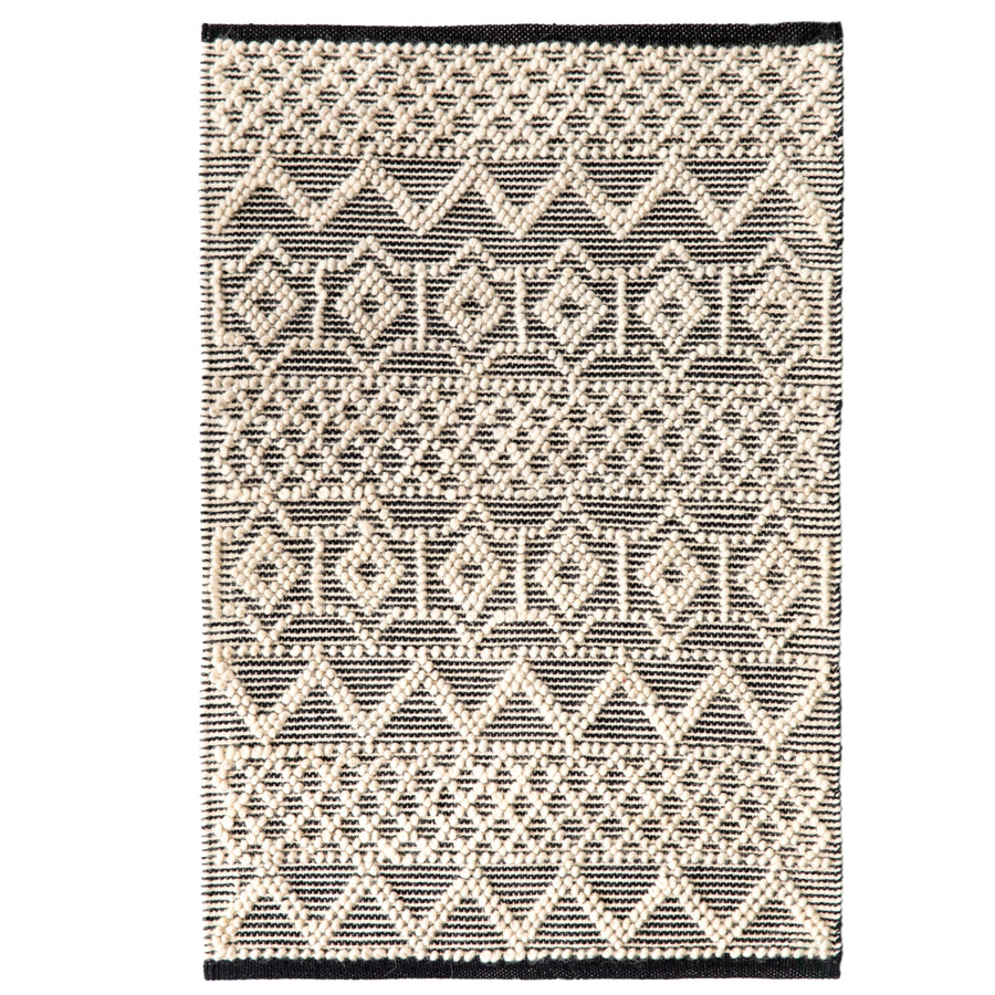 Handwoven Black and White Textured Wool Flatweave Kilim Rug Image 1