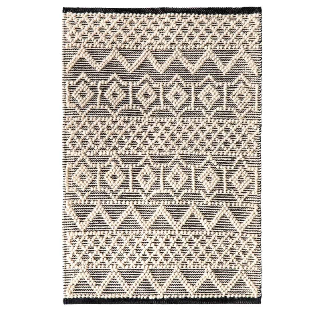 Handwoven Black and White Textured Wool Flatweave Kilim Rug Image 1