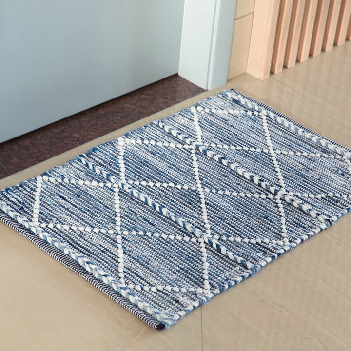 Handknotted Denim Textured Cotton Polyester Flatweave Kilim Rug Image 3