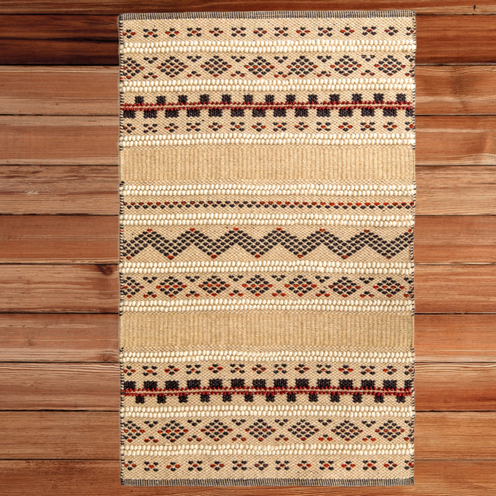 Handwoven Boho Beige Textured 100 Percent Wool Flatweave Kilim Rug Image 8