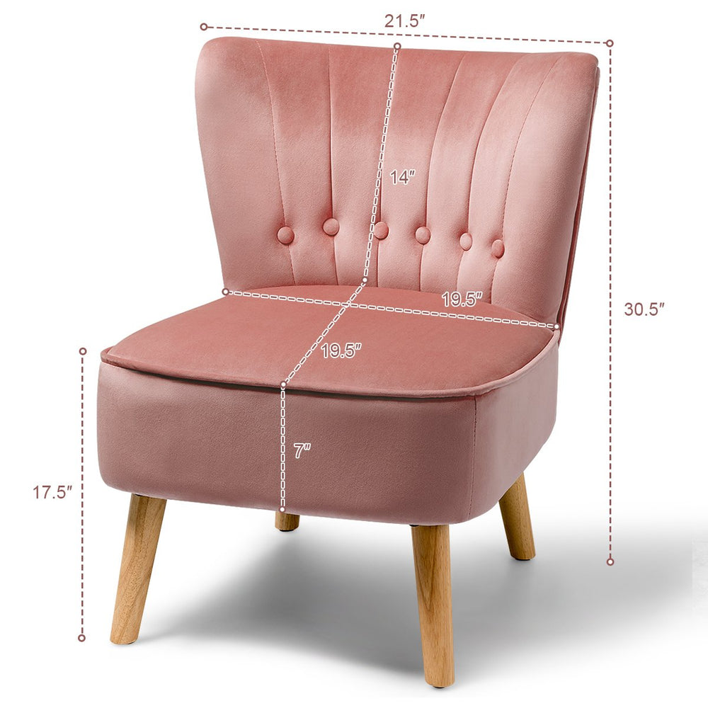 2PCS Accent Chair Armless Leisure Chair Single Sofa w/ Wood Legs Pink Image 2