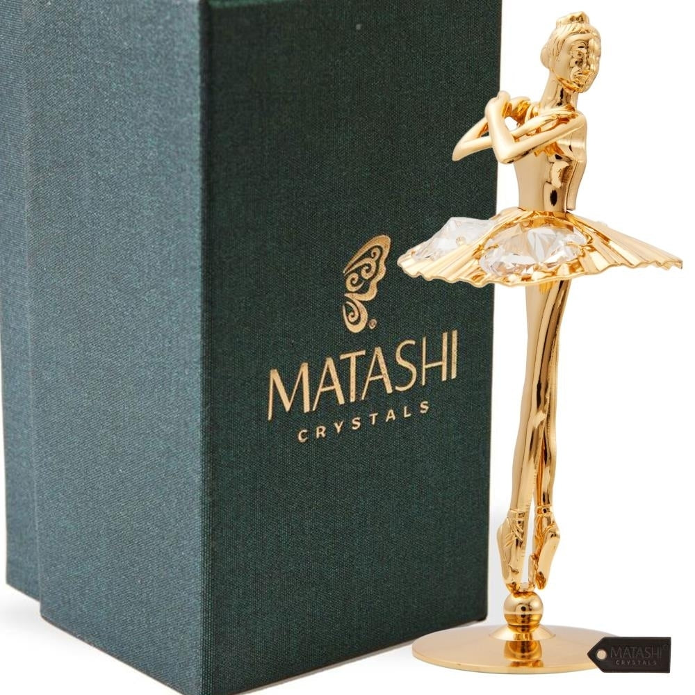 Matashi 24K Gold Plated Crystal Studded Ballerina w/ Arms Crossed Figurine Tabletop Showpiece Gift for Birthday Mothers Image 1