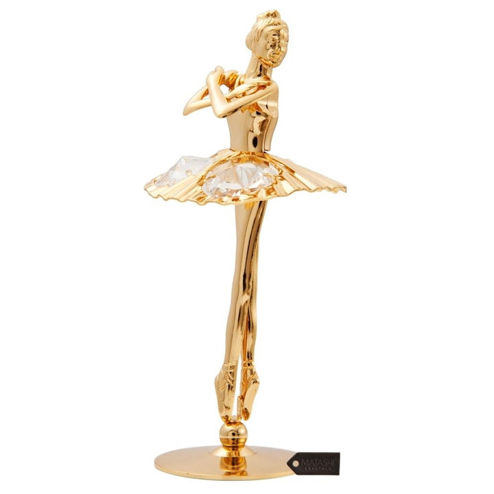 Matashi 24K Gold Plated Crystal Studded Ballerina w/ Arms Crossed Figurine Tabletop Showpiece Gift for Birthday Mothers Image 2