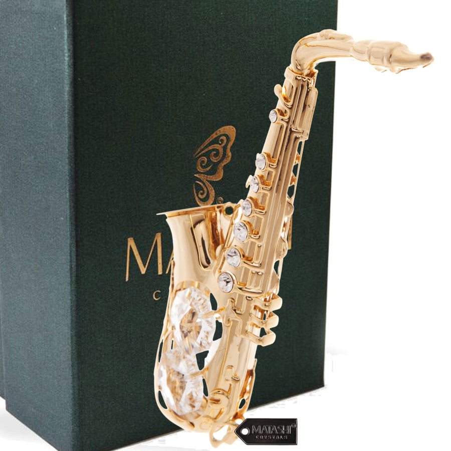 Matashi 24K Gold Plated Crystal Studded Saxophone Ornament Home Decorative Showpiece Gift for Christmas Image 1