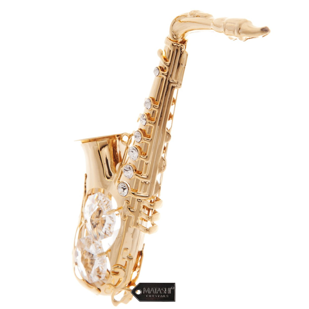 Matashi 24K Gold Plated Crystal Studded Saxophone Ornament Home Decorative Showpiece Gift for Christmas Image 2