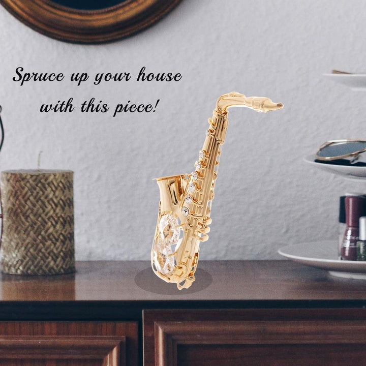 Matashi 24K Gold Plated Crystal Studded Saxophone Ornament Home Decorative Showpiece Gift for Christmas Image 5