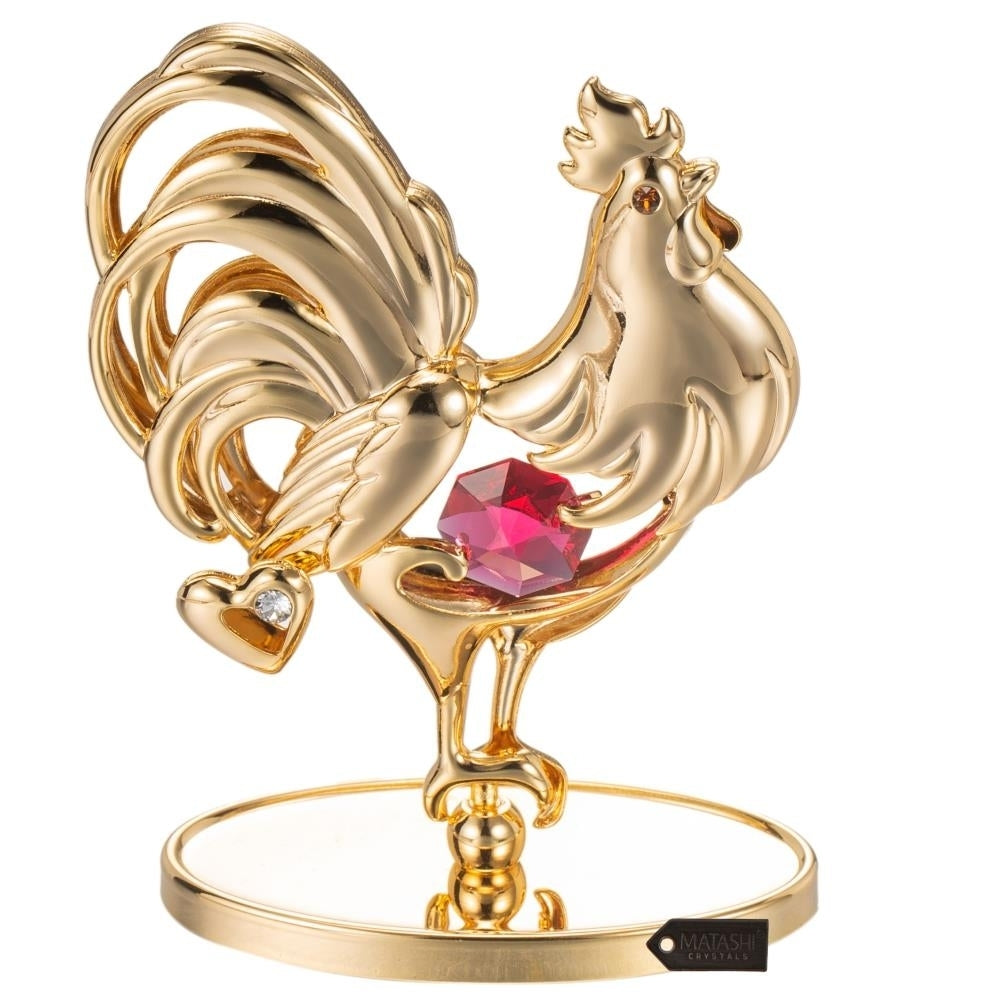 Matashi 24K Gold Plated Crystal Studded Rooster Ornament w/ Red and Clear Crystals Showpiece Gift for Christams Image 2