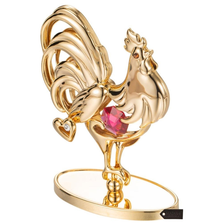 Matashi 24K Gold Plated Crystal Studded Rooster Ornament w/ Red and Clear Crystals Showpiece Gift for Christams Image 3