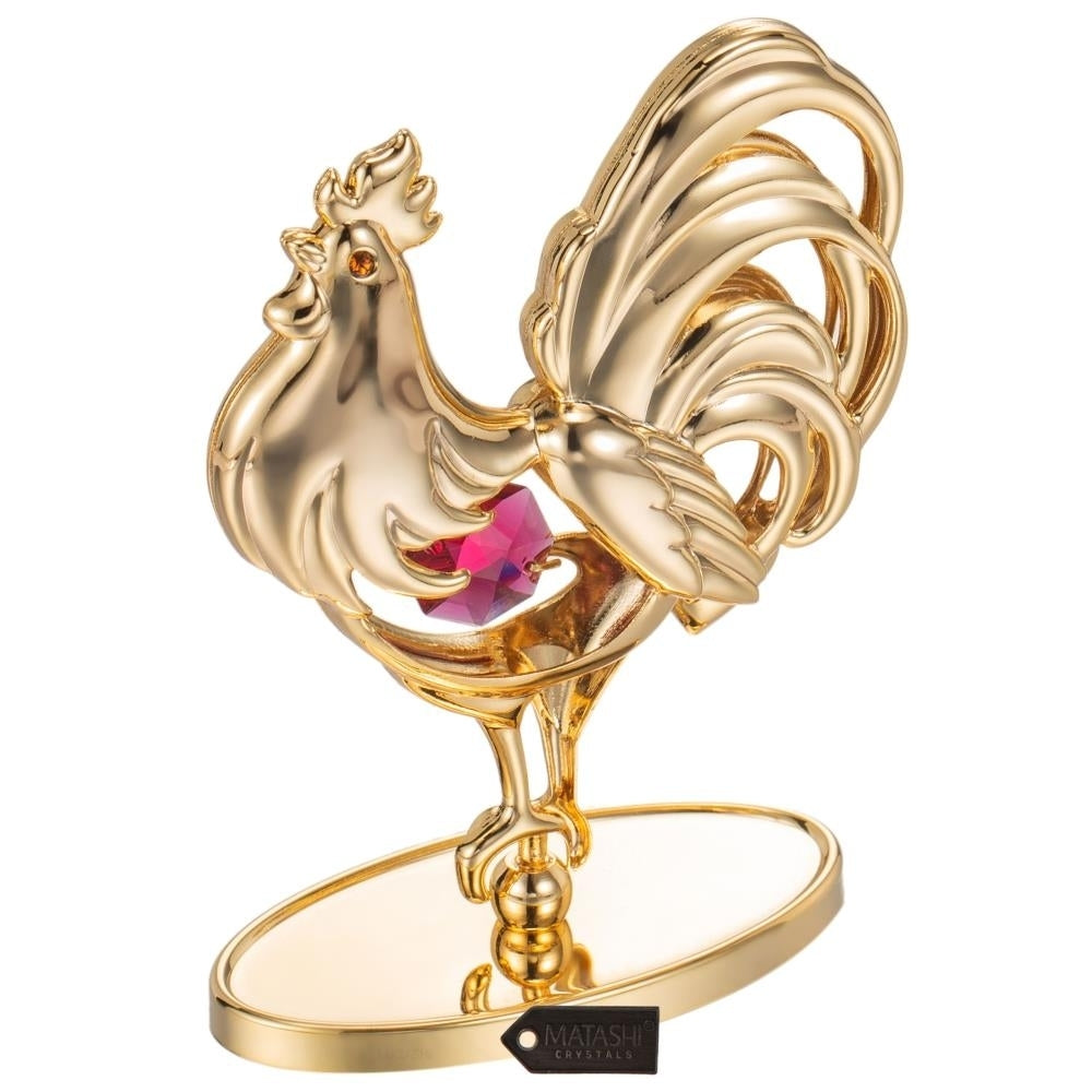 Matashi 24K Gold Plated Crystal Studded Rooster Ornament w/ Red and Clear Crystals Showpiece Gift for Christams Image 4