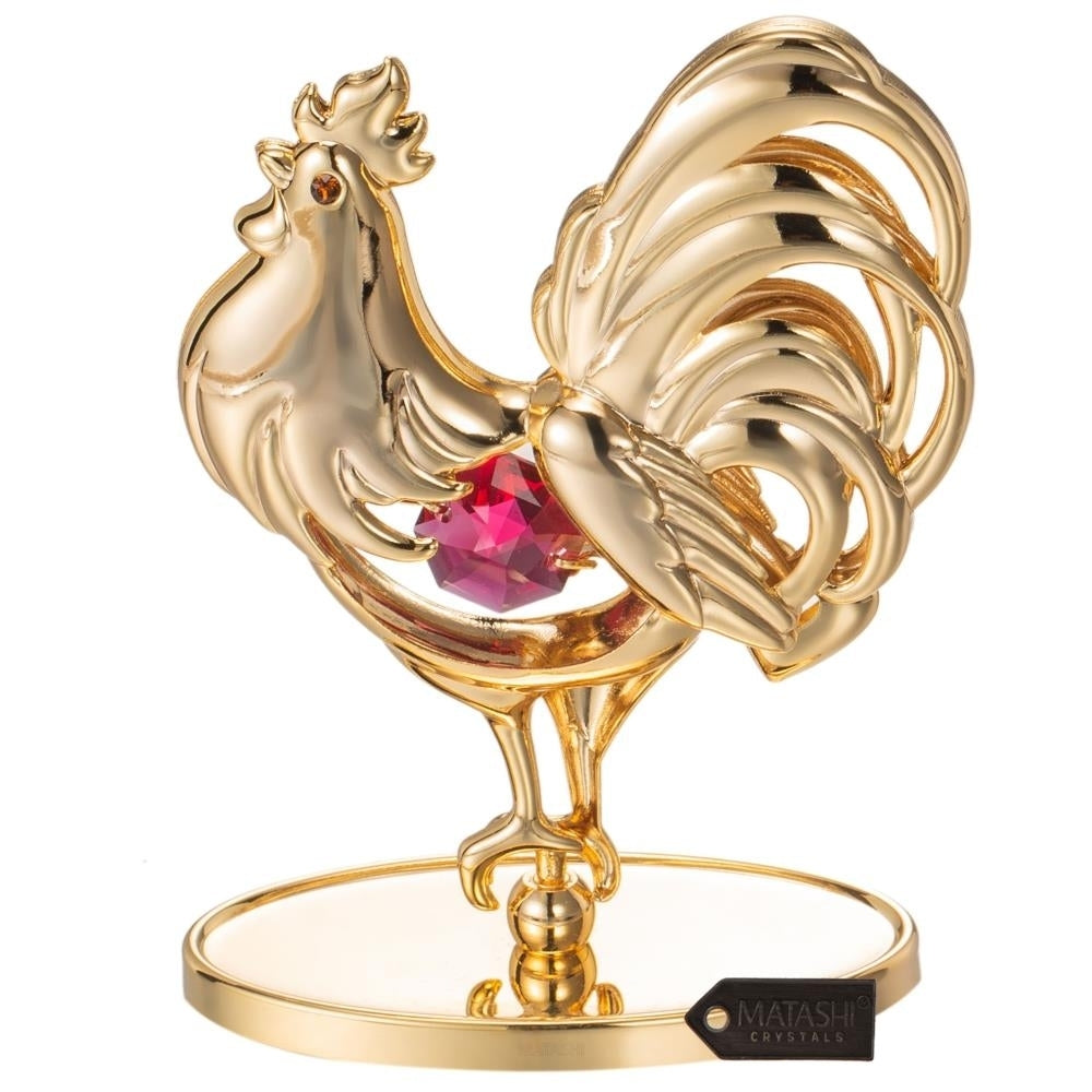 Matashi 24K Gold Plated Crystal Studded Rooster Ornament w/ Red and Clear Crystals Showpiece Gift for Christams Image 5