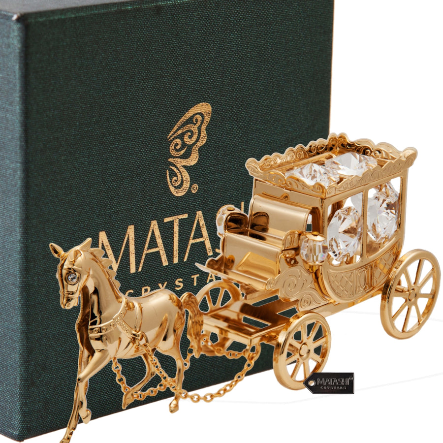 Matashi 24K Gold Plated Crystal Studded Horse Drawn Carriage Ornament Tabletop Showpiece Gift for Christams Valentines Image 1