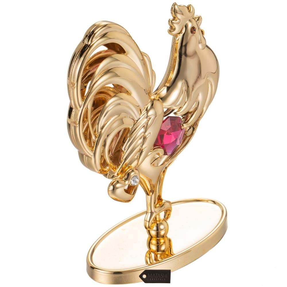 Matashi 24K Gold Plated Crystal Studded Rooster Ornament w/ Red and Clear Crystals Showpiece Gift for Christams Image 6