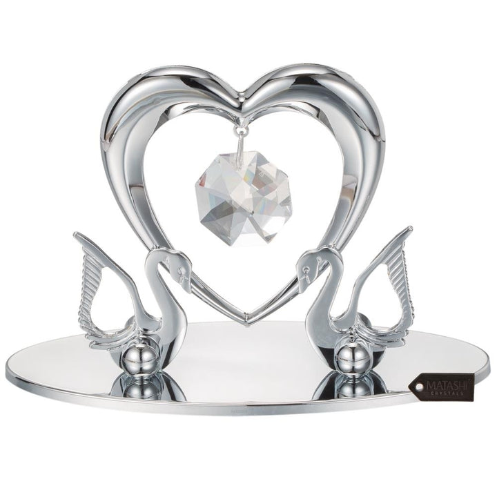 Matashi Chrome Plated Loving Swans w/ Heart Figurine Table-Top Ornament Love Gifts for Girlfriend on Valentines Day Image 2