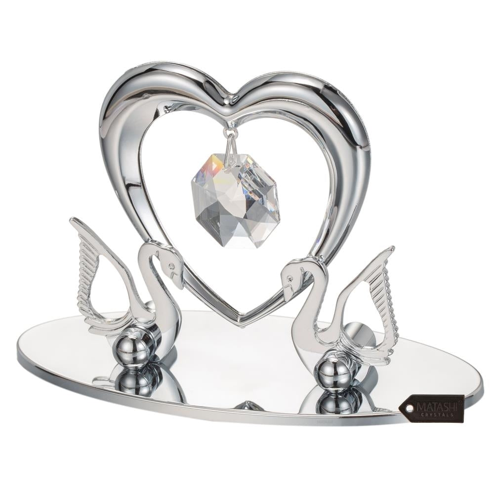 Matashi Chrome Plated Loving Swans w/ Heart Figurine Table-Top Ornament Love Gifts for Girlfriend on Valentines Day Image 3