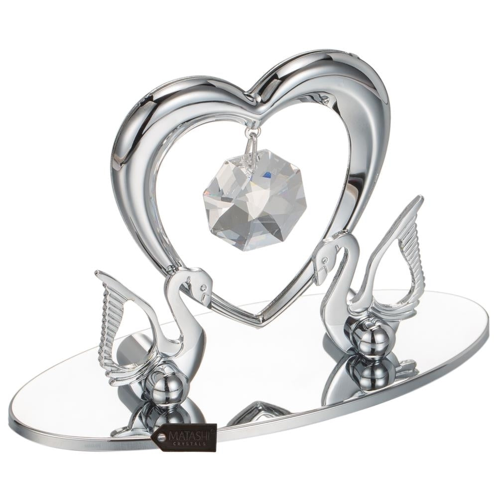 Matashi Chrome Plated Loving Swans w/ Heart Figurine Table-Top Ornament Love Gifts for Girlfriend on Valentines Day Image 4